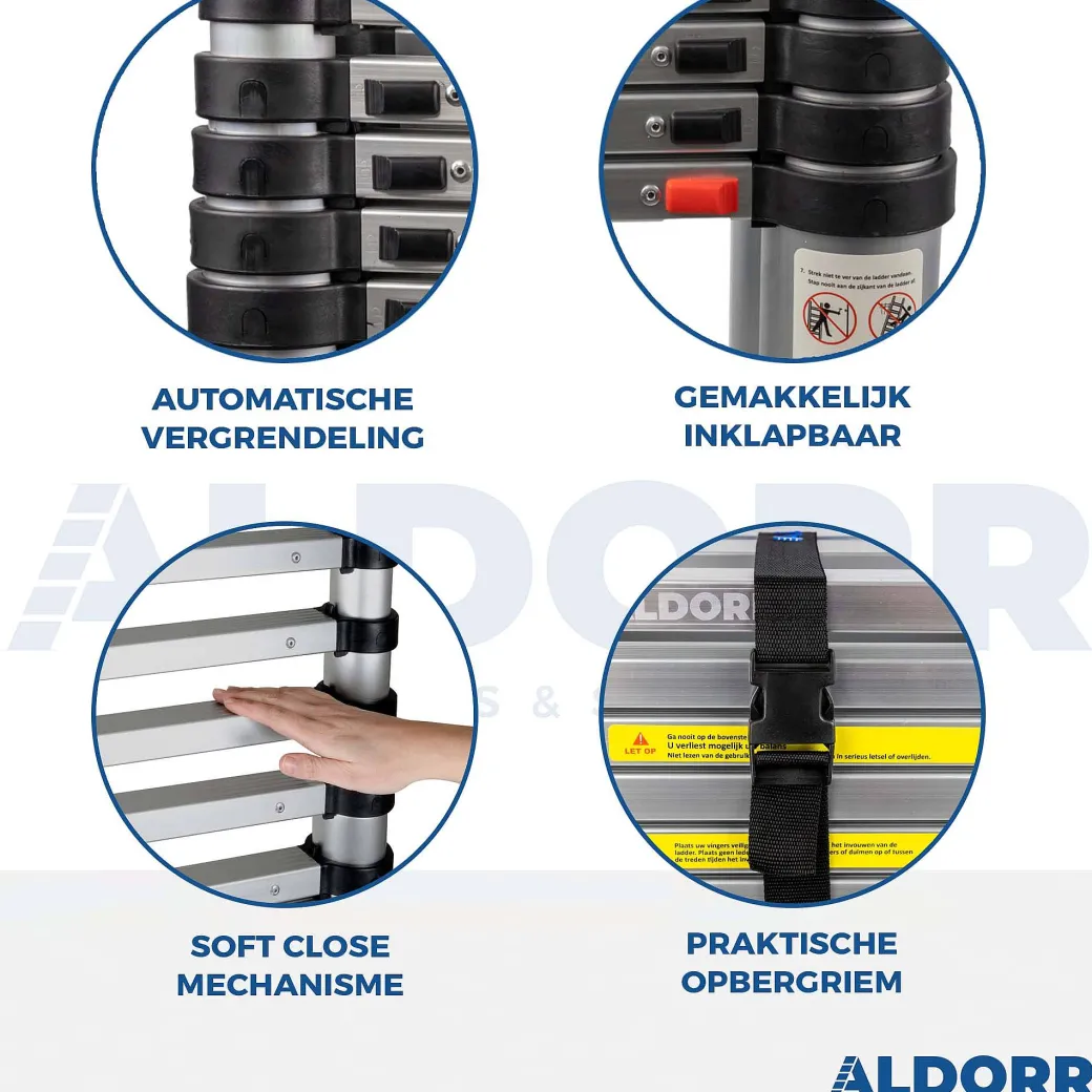 Aldorr Home - Telescoopladder 3,80M - Met Stabilisatievoet En Soft Closing|Brico New