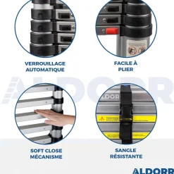 Aldorr Home - Telescoopladder 3,80M - Met Stabilisatievoet En Soft Closing|Brico New