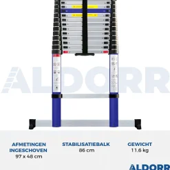Aldorr Home - Telescoopladder 3,80M - Met Stabilisatievoet En Soft Closing|Brico New