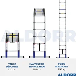 Aldorr Home - Telescoopladder 3,20M - Met Stabilisatievoet En Soft Closing|Brico Discount