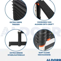 Aldorr Professional - Telescoopladder 3,20M - Met Optigrip™ En Extra Brede Treden|Brico