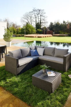 Brico Loungesets-Central Park Hoekbank Loungeset Alea Grijs Staal/Wicker 3 Stuks