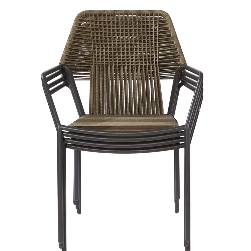 Brico Tuinstoelen-Central Park Tuinstoel Frejus Stapelbaar Wicker Donkergrijs 65,5X62X84Cm