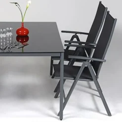 Brico Tuinstoelen-Central Park Tuinstoel Palma Verstelbaar Antraciet/Zwart