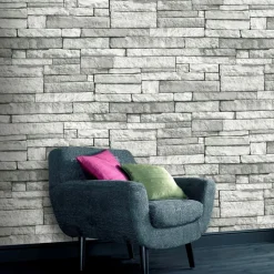 Brico Vliesbehang-Decomode Vliesbehang Stones Lichtgrijs