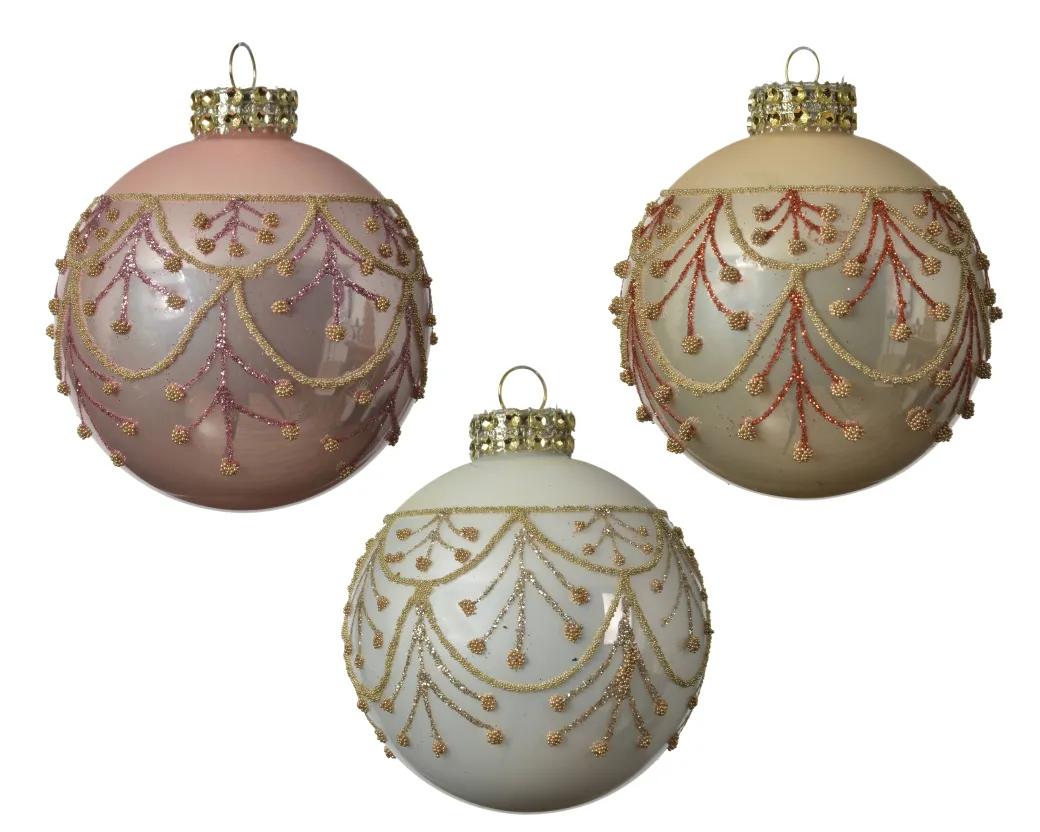 Decoris Kerstbal Glas Parel/Lichtroze/Wit O8Cm 1Stk|Brico Discount