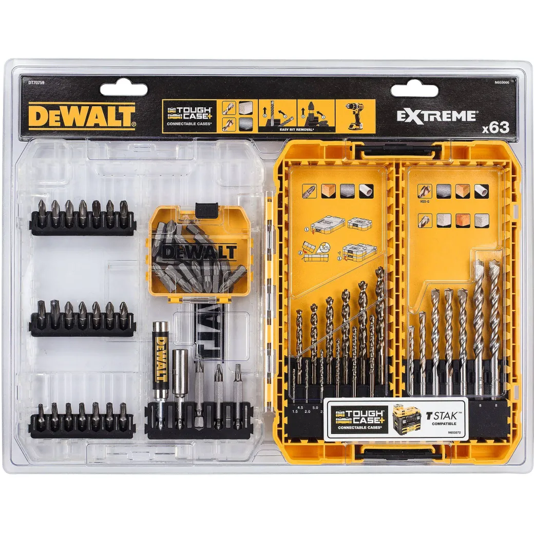 Dewalt Extreme Schroefbit- En Borenset Dt70759-Qz Steen/Metaal 63-Delig|Brico