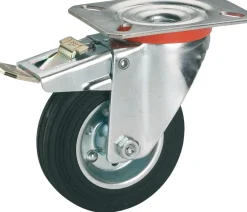 Brico Wielen-Dorner Helmer Zwenkwiel Rubber Zwart/Oranje + Rem 80Mm