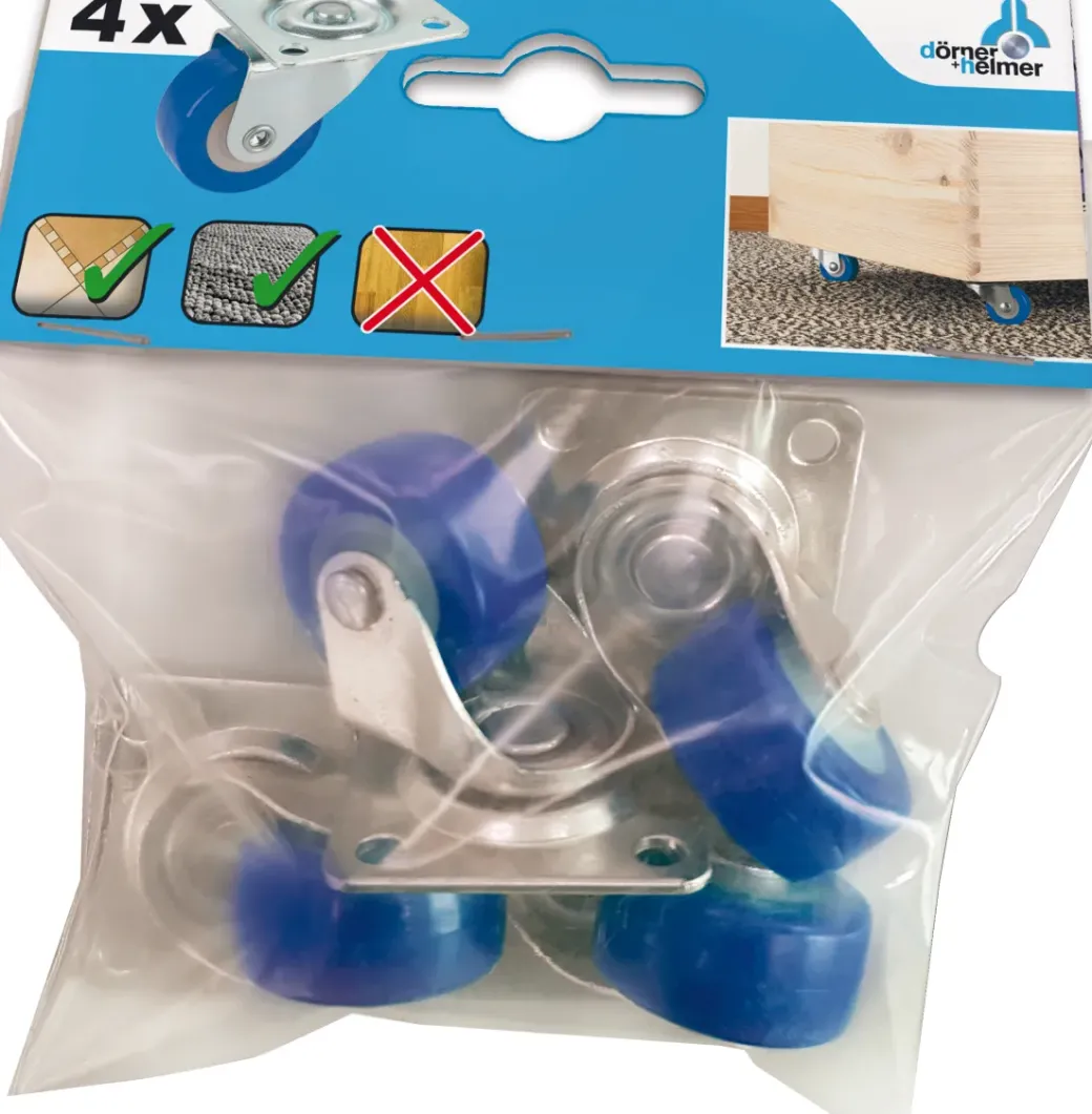 Brico Wielen-Dorner+Helmer Zwenkwielset Voor Meubels Blauw 4St