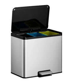 Eko Pedaalemmer Essential Met 3 Binnenemmers Voor Het Scheiden Van Afval Geborsteld Rvs 3X9L|Brico Outlet