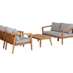 Brico Loungesets-Exotan Loungeset Fauteuil/Bank/Tafel - Teak - Grijs - Set Van 4