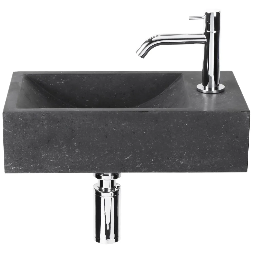 Fonteinset Parta Bombai Black Natuursteen Wasbak 40 X 23 X 11 Cm|Brico