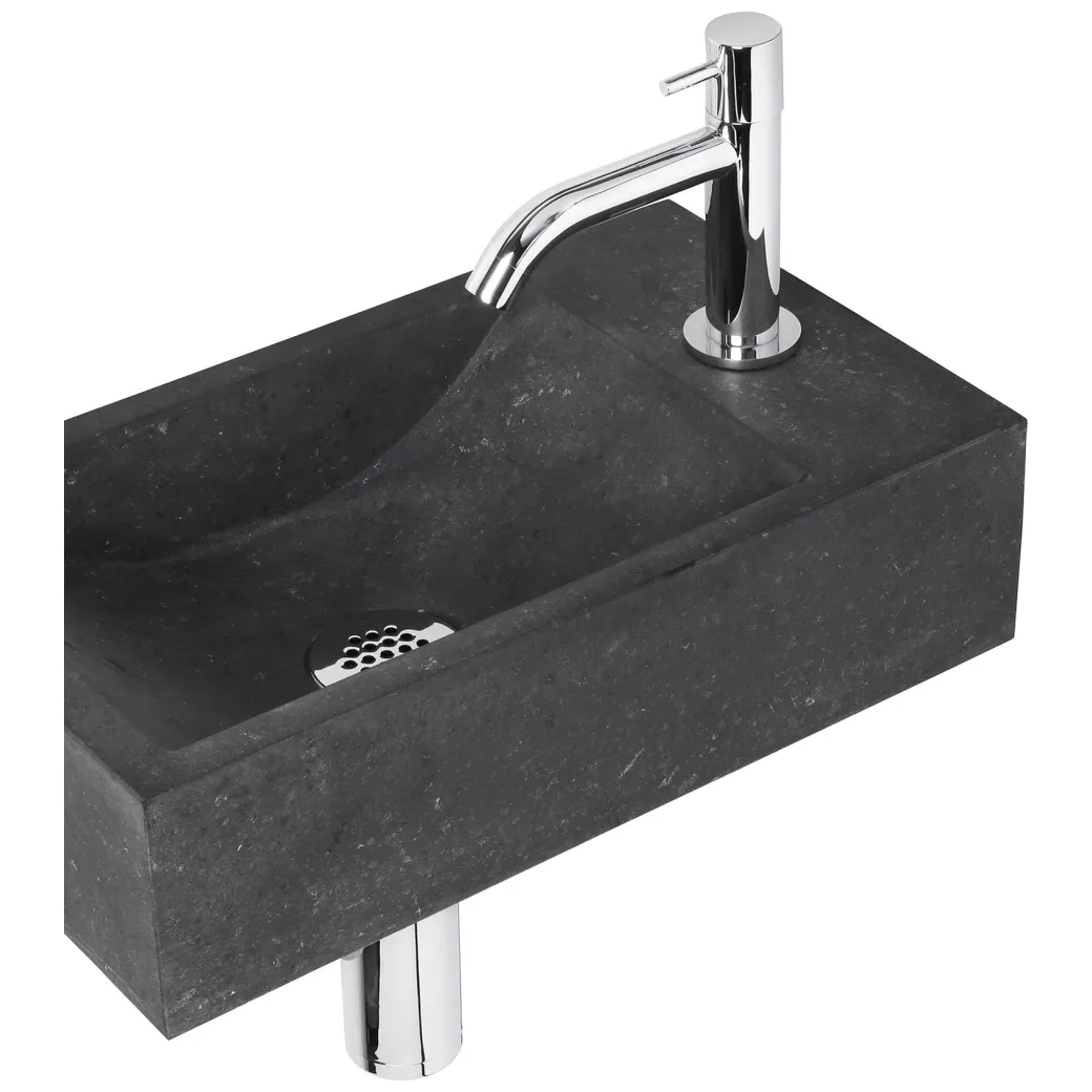 Fonteinset Parta Bombai Black Natuursteen Wasbak 40 X 23 X 11 Cm|Brico