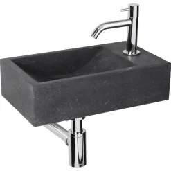 Fonteinset Parta Bombai Black Natuursteen Wasbak 40 X 23 X 11 Cm|Brico