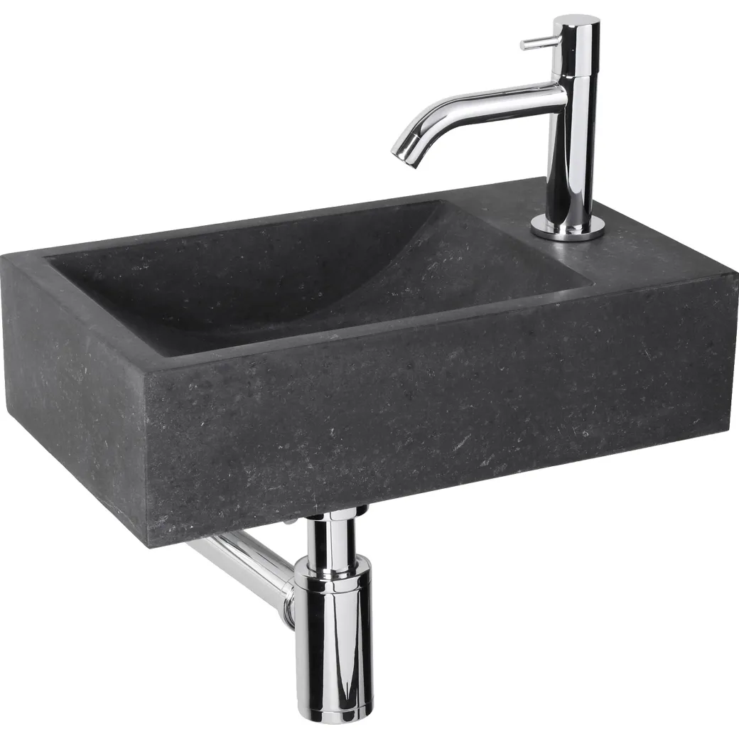 Fonteinset Parta Bombai Black Natuursteen Wasbak 40 X 23 X 11 Cm|Brico