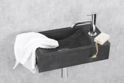 Fonteinset Parta Bombai Black Natuursteen Wasbak 40 X 23 X 11 Cm|Brico