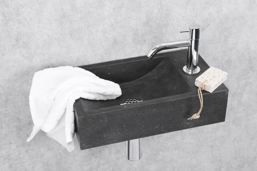 Fonteinset Parta Bombai Black Natuursteen Wasbak 40 X 23 X 11 Cm|Brico