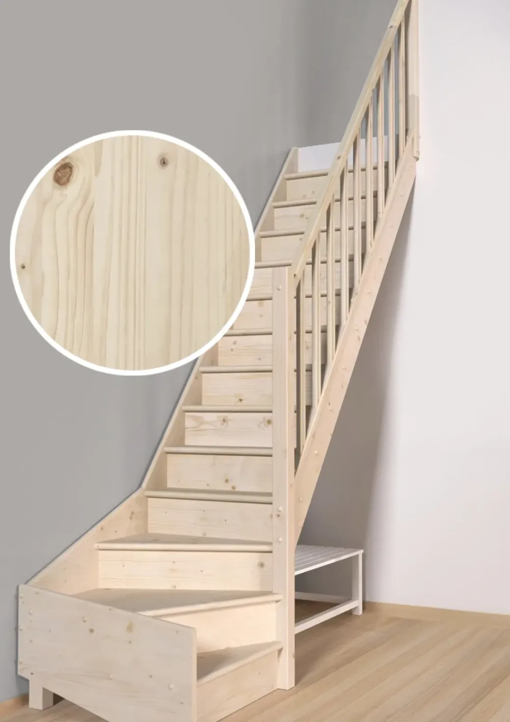 Brico Zoldertrappen-Handystairs Gesloten Kwartslagtrap "Vega80" - Rechts - 280 Cm Hoog - 13 Beuken Treden - Met Leuning