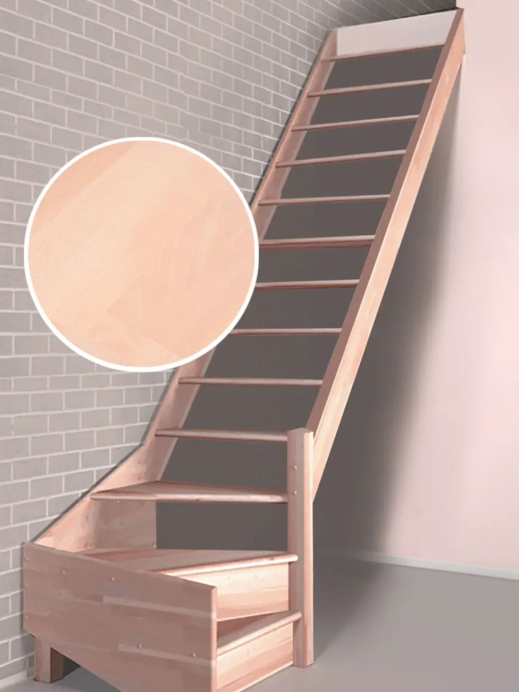 Brico Zoldertrappen-Handystairs Open Kwartslagtrap "Vega80" - Rechts - 280 Cm Hoog - 13 Beuken Treden - Zonder Leuning