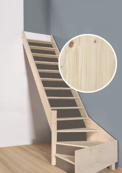 Brico Zoldertrappen-Handystairs Open Kwartslagtrap "Vega80" - Links - 280 Cm Hoog - 13 Grenen Treden - Zonder Leuning