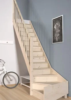 Brico Zoldertrappen-Handystairs Open Kwartslagtrap "Vega80" - Links - 280 Cm Hoog - 13 Grenen Treden - Met Leuning