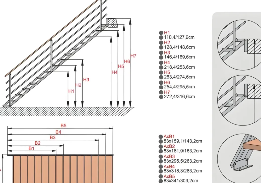 Brico Zoldertrappen-Handystairs Rechte Trap "Synth" - Trap Van Zwart Metaal Met Grenen Treden - Hoogte 856 - 1066Mm