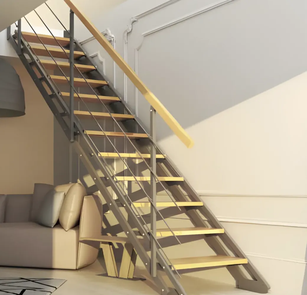 Brico Zoldertrappen-Handystairs Rechte Trap "Synth" - Trap Van Zwart Metaal Met Grenen Treden - Hoogte 856 - 1066Mm