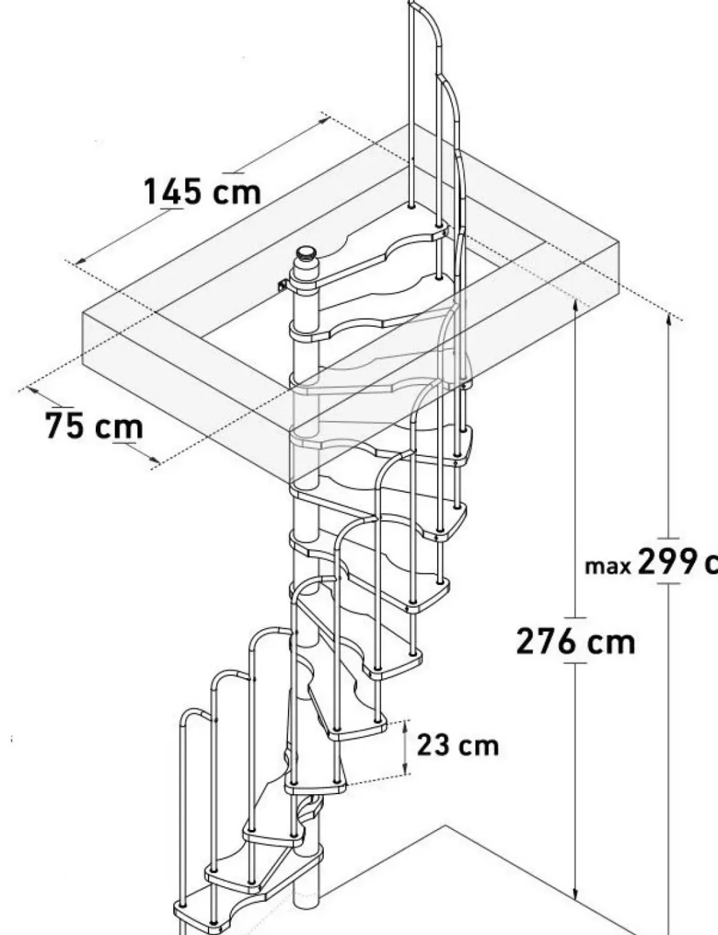 Brico Zoldertrappen-Handystairs Ruimtebesparende Spiltrap "Radius" - 140X70 Cm - 299 Cm Hoog - 12 Beuken Treden - Zwart