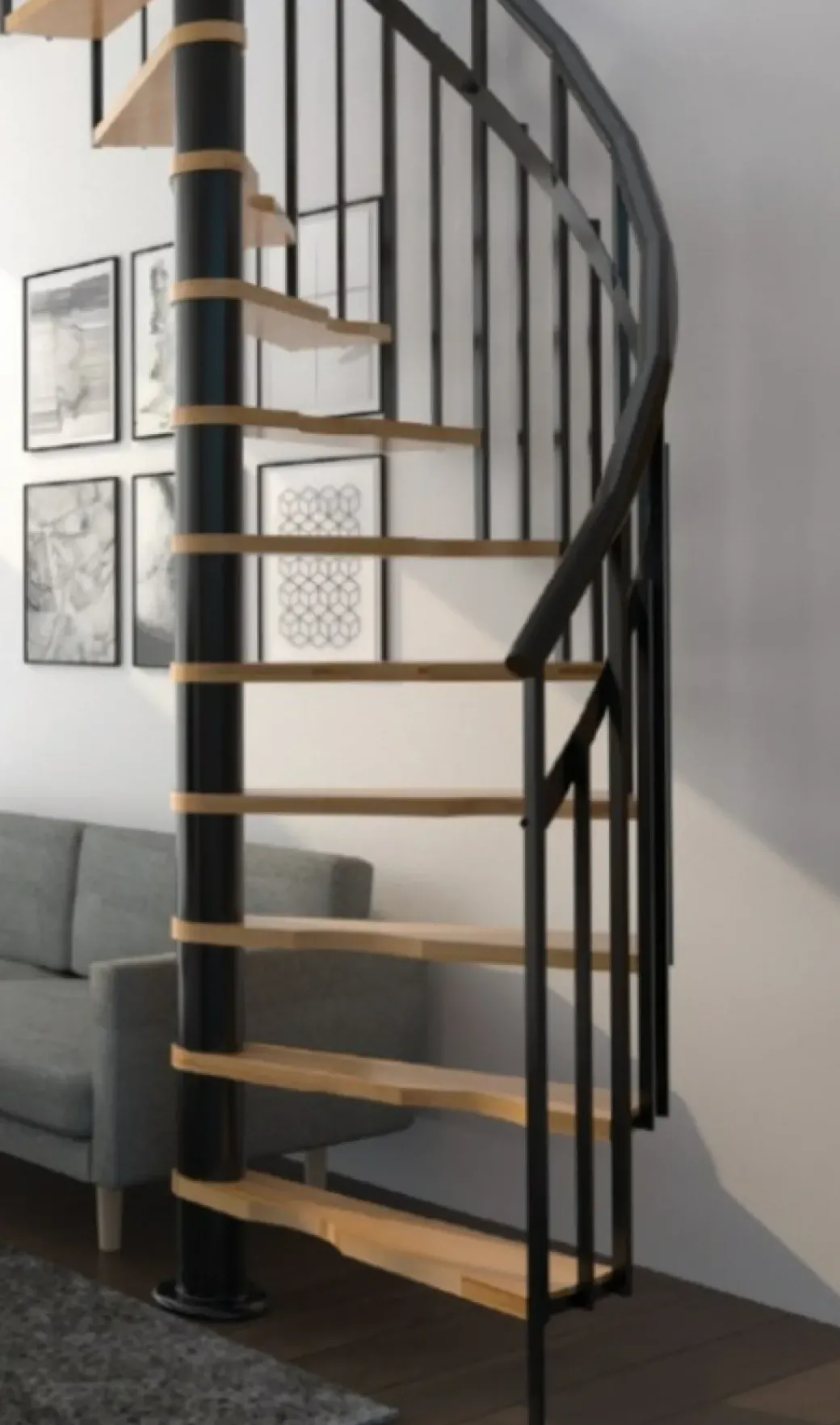 Brico Zoldertrappen-Handystairs Spiltrap "Siena" O 145 Cm - Links Draaiend - 273 Cm Hoog - 12 Beuken Treden - Zwart