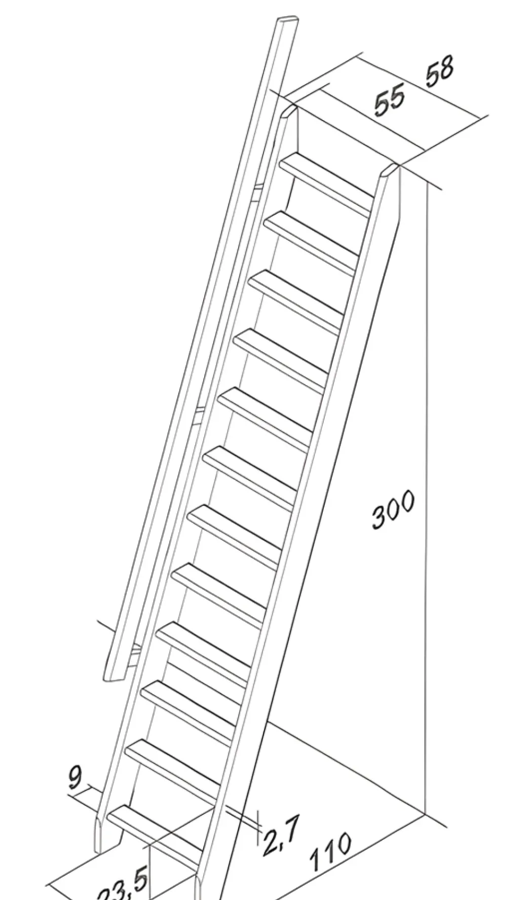 Brico Zoldertrappen-Handystairs Uitschuifbare Steektrap "Montreal" - Hoogte 300Cm - 12 Treden Van Grenen - Met Leuning