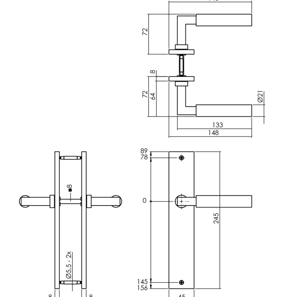 Brico Deurbeslag-Intersteel Deurklink Bau-Stil Op Plaat 245X45 Mm Blind Matzwart