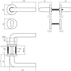 Brico Deurbeslag-Intersteel Deurklink Op Rozet Derby O50X7Mm + Nokken 7Mm Met Cilinderrozetten Zwart