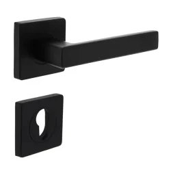 Brico Deurbeslag-Intersteel Deurklink Op Vierkante Rozet, Nokken 7Mm + Cilinderrozetten Zwart Mat