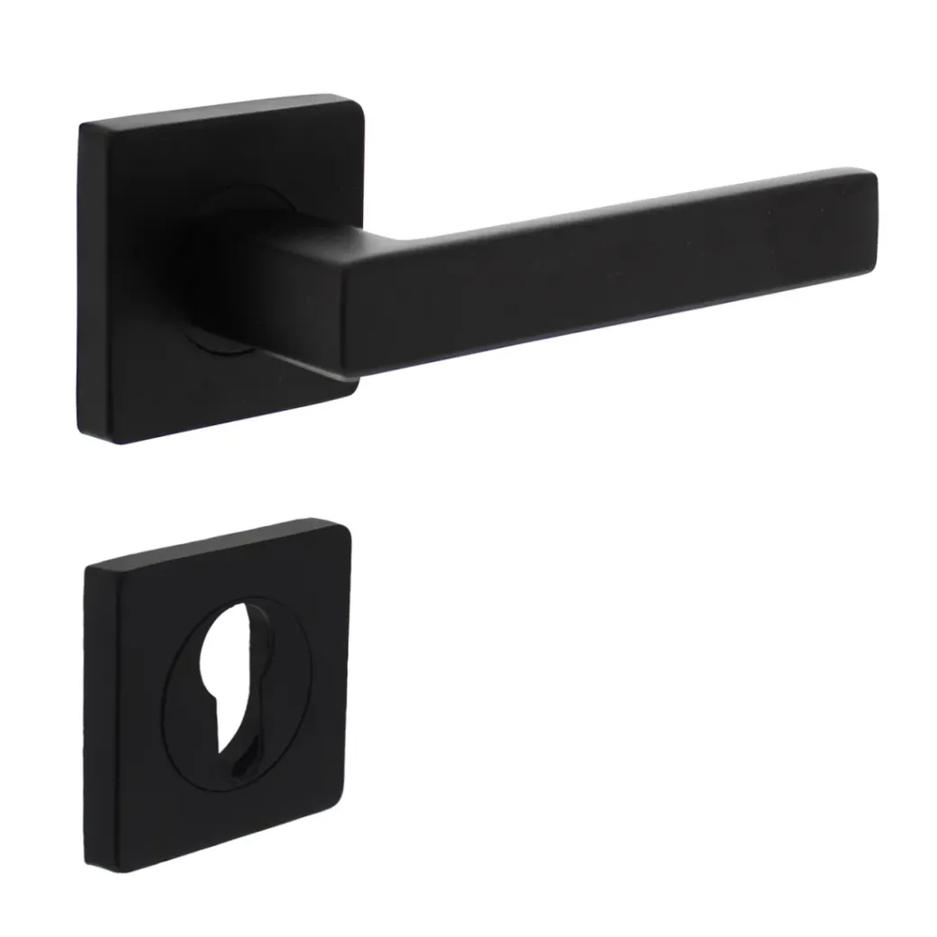 Brico Deurbeslag-Intersteel Deurklink Op Vierkante Rozet, Nokken 7Mm + Cilinderrozetten Zwart Mat