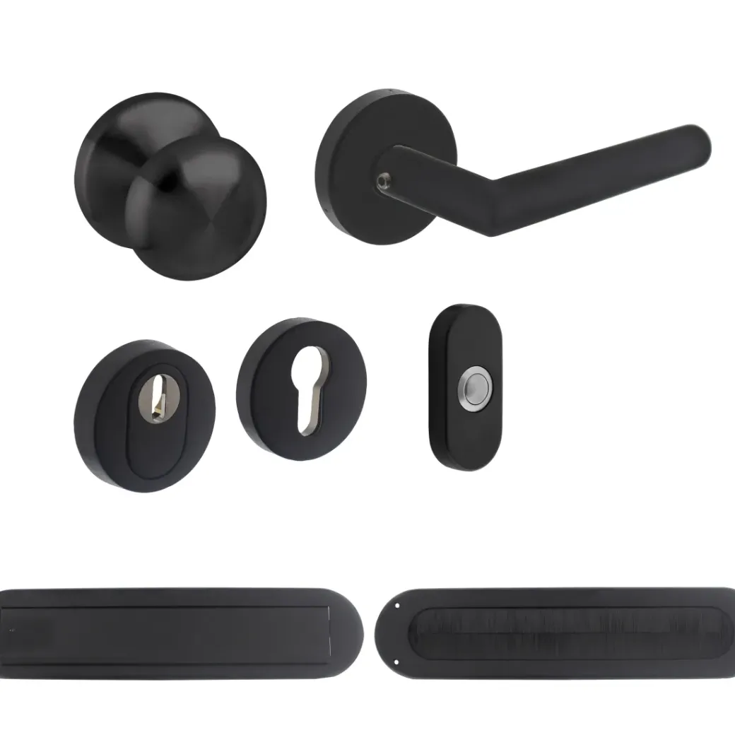 Brico Deurbeveiliging-Intersteel Veiligheidsbeslag Set Voordeur Skg*** Ronde Rozet Rvs Zwart