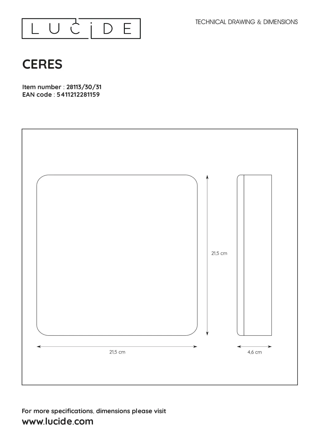 Lucide Plafondlamp Led Ceres Wit 30W|Brico Best