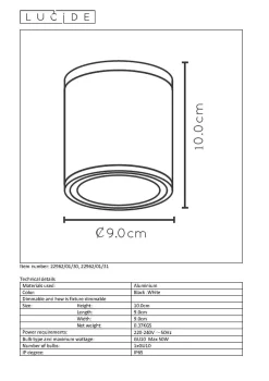 Lucide Plafondspot Aven Wit 9Cm Gu10|Brico Discount