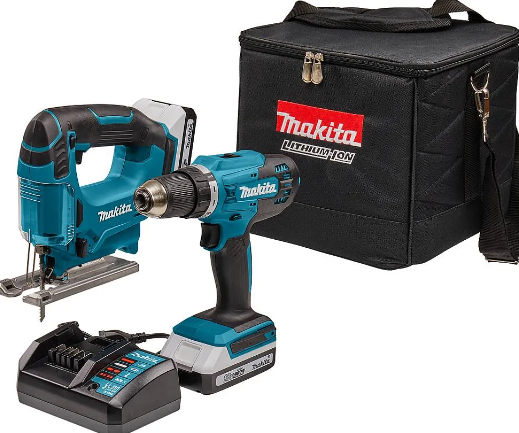 Makita Accuboormachine + Decoupeerzaag Dk18928Ax1 18V (2 Accu'S)|Brico Hot