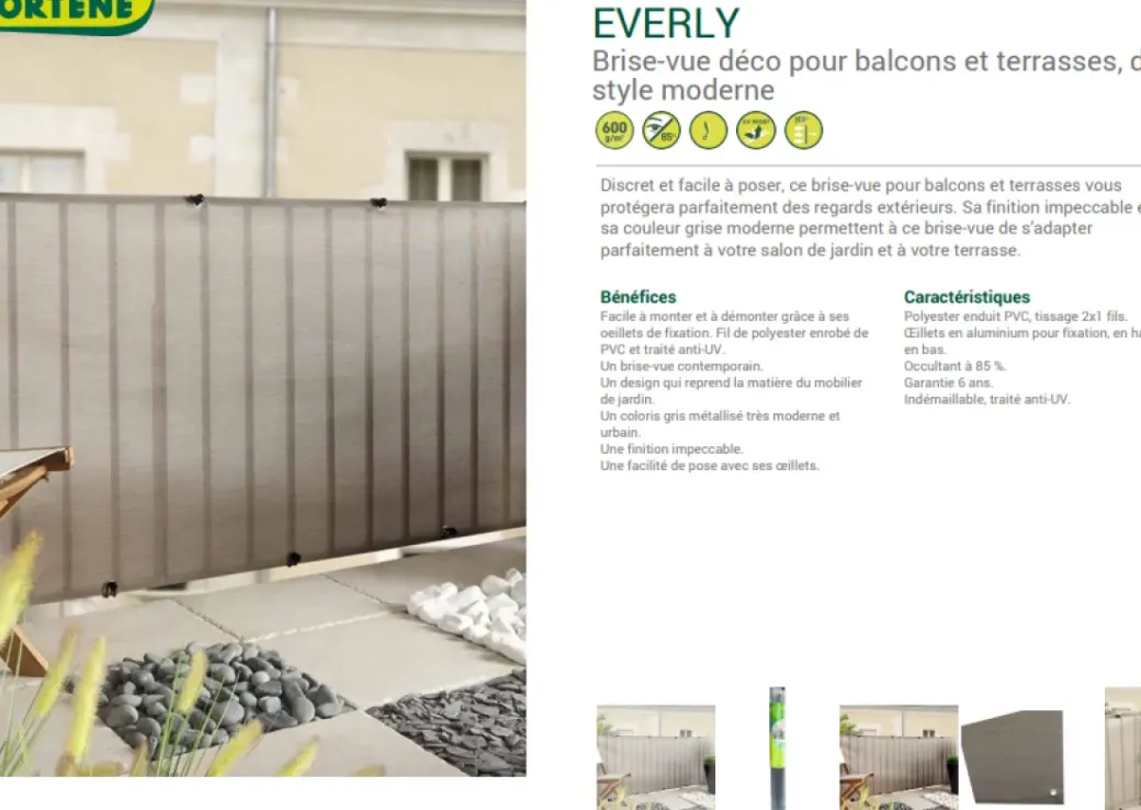 Brico Tuinschermen En Poorten-Nortene Tuinscherm Everly Grijs 1X5M