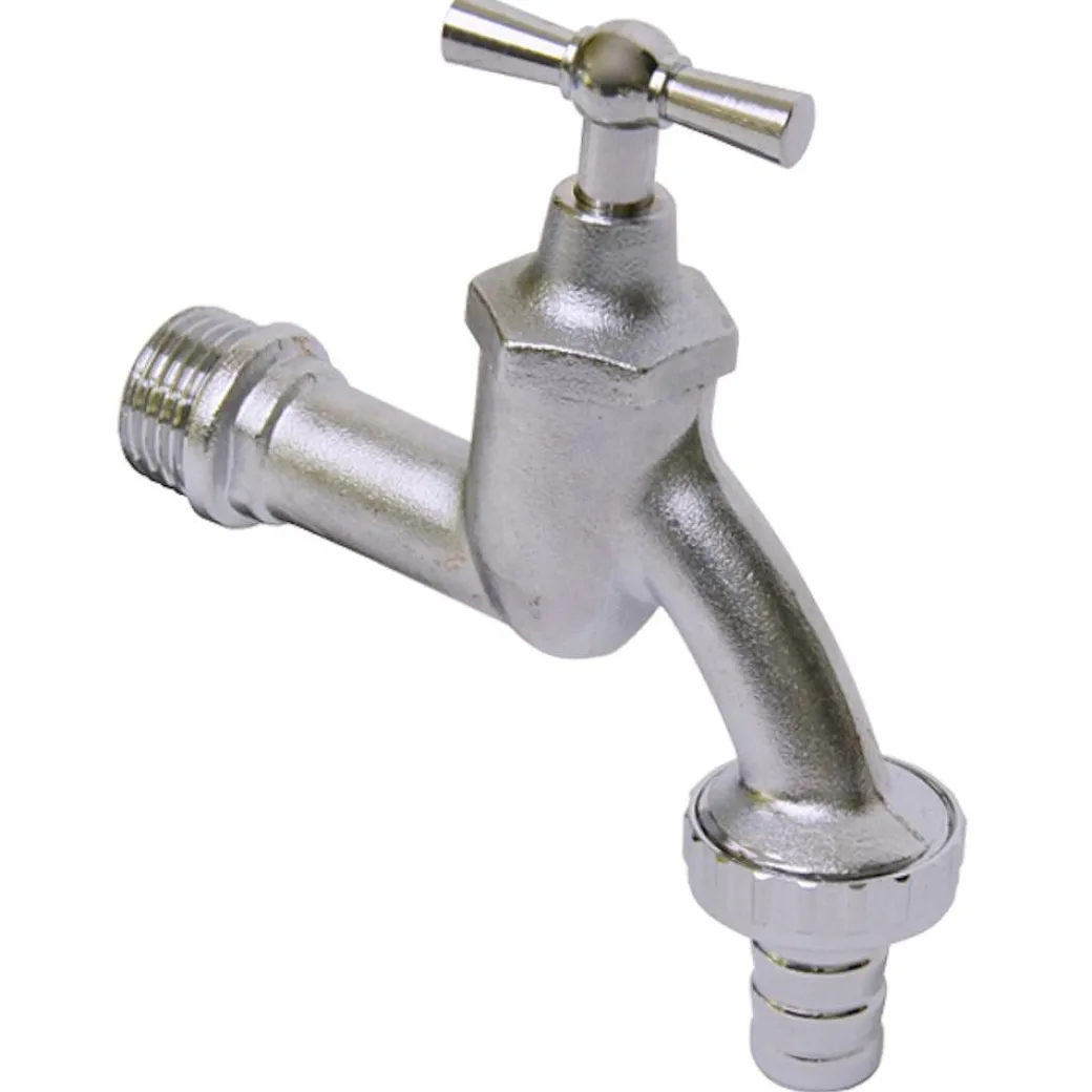 Sanivesk Tapkraan Met Krukbediening En Slangwartel Mat Chroom ( Buitendraad X Buitendraad ) 1/2" X 3/4"|Brico