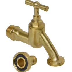 Sanivesk Tapkraan Met Krukbediening En Slangwartel Messing ( Buitendraad X Buitendraad ) 1/2" X 3/4"|Brico Best