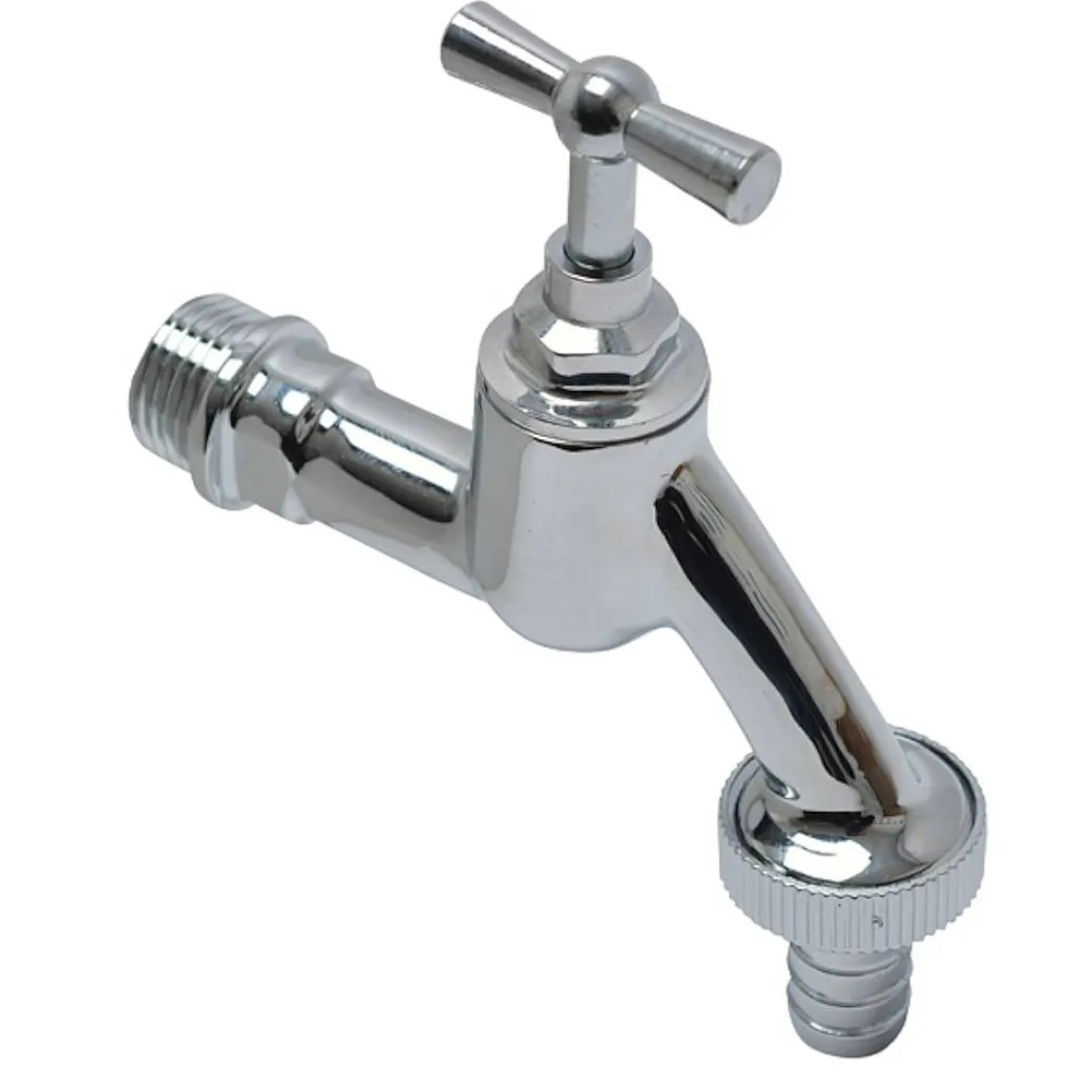 Sanivesk Tapkraan Met Krukbediening En Slangwartel Chroom ( Buitendraad X Buitendraad )1/2" X 3/4"|Brico Online