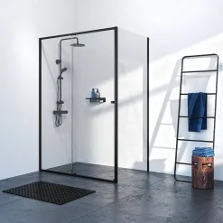 Sealskin Contour Schuifdeur Met Zijwand 120X90Cm, 200Cm Hoog |Zwart 6Mm Helder Veiligheidsglas|Brico New