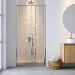 Sealskin Hooked Driedelige Schuifdeur 95X200Cm| 6Mm Helder Veiligheidsglas Met Antikalklaag Zilver Hoogglans|Brico Outlet