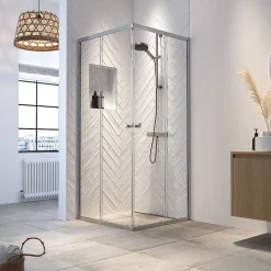 Sealskin Hooked Vierdelige Hoekinstap Met Schuifdeuren 90X90X200Cm| 6Mm Helder Veiligheidsglas Met Antikalklaag Zilver Hoogglans|Brico Online
