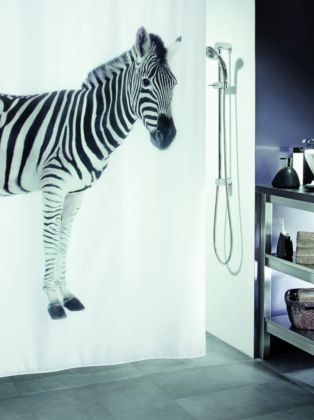 Spirella Douchegordijn Zebra Zwart 180Cm|Brico Best