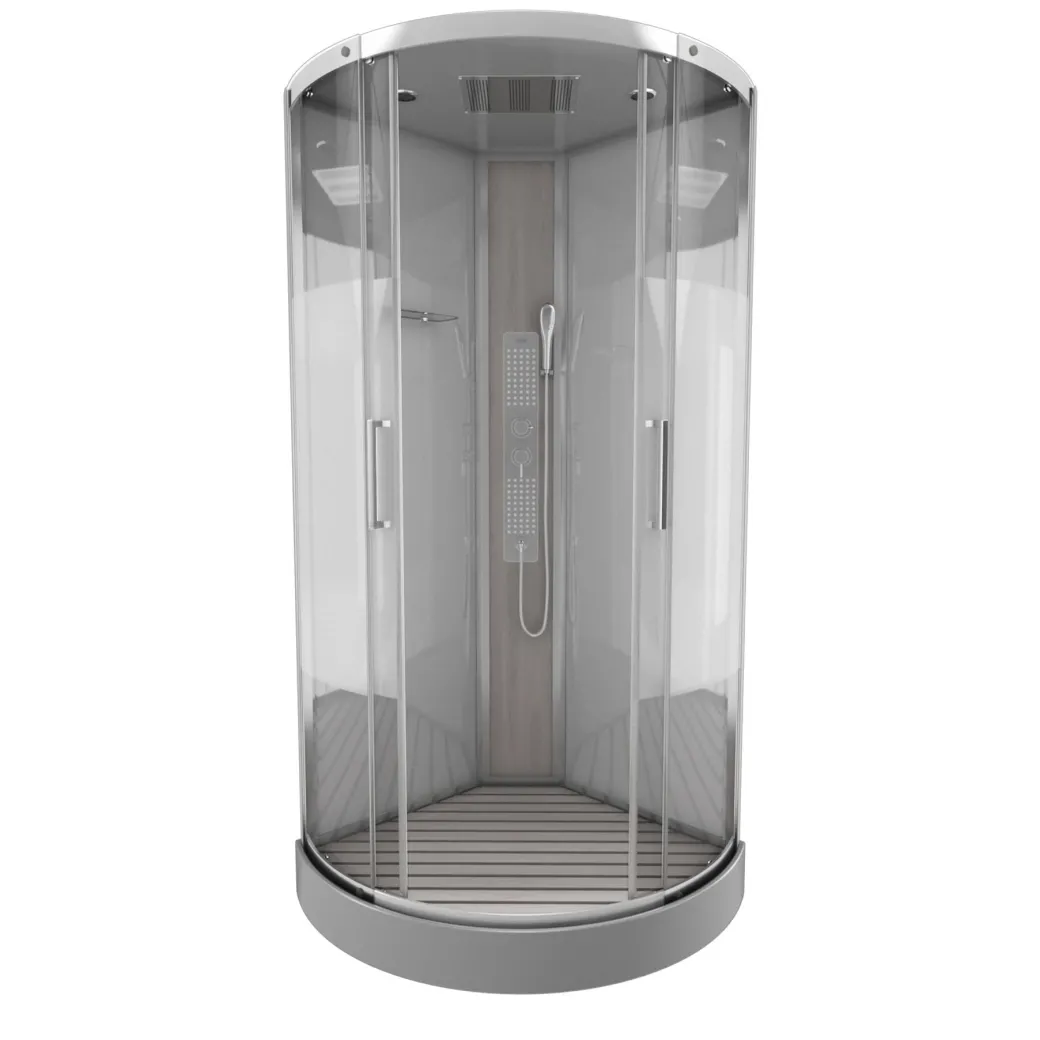 Technische Eigenschappen:85X185X215Cmbenodigde Hoogte Voor Installatie 230Cmmetaalgrijs Gelakte Aluminium Structuuromkeerbare Schuifdeur In 6 Mm Van Gehard Glasachterwand Van Grijs Gehard Glas Van 5 Mmcomposiet Houten Kolom Met Roestvrijstalen Plaatvoorwanden En Zijkanten Met Gematteerde Bandenversterkt Grijs Acryl Dak En Douchebakmagnetische Sluitingsiliconenvrije Montagetoebehoren: Rvs Regendouchekopanti-Kalksteen Multi-Jet Roestvrijstalen Hydromassagepaneelanti-Kalksteen Handdouchepvc-Slang Met Metallic Effectglazen Plankenverchroomd Roestvrijstalen Handvatmechanische Mengkraan90 Mm Afvoer Met Hoog Debietcomposiet Houten Roostergeleverd Met Aansluitslangen|Brico Online