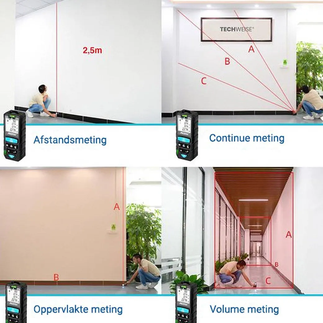 Techweise Laser Afstandsmeter 50M - Met Alle Meetopties|Brico Best