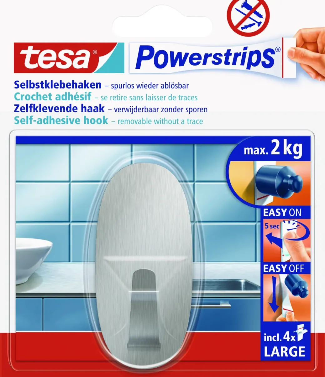 Brico Ophangsystemen-Tesa Powerstrips Waterproof Duohaak Rvs