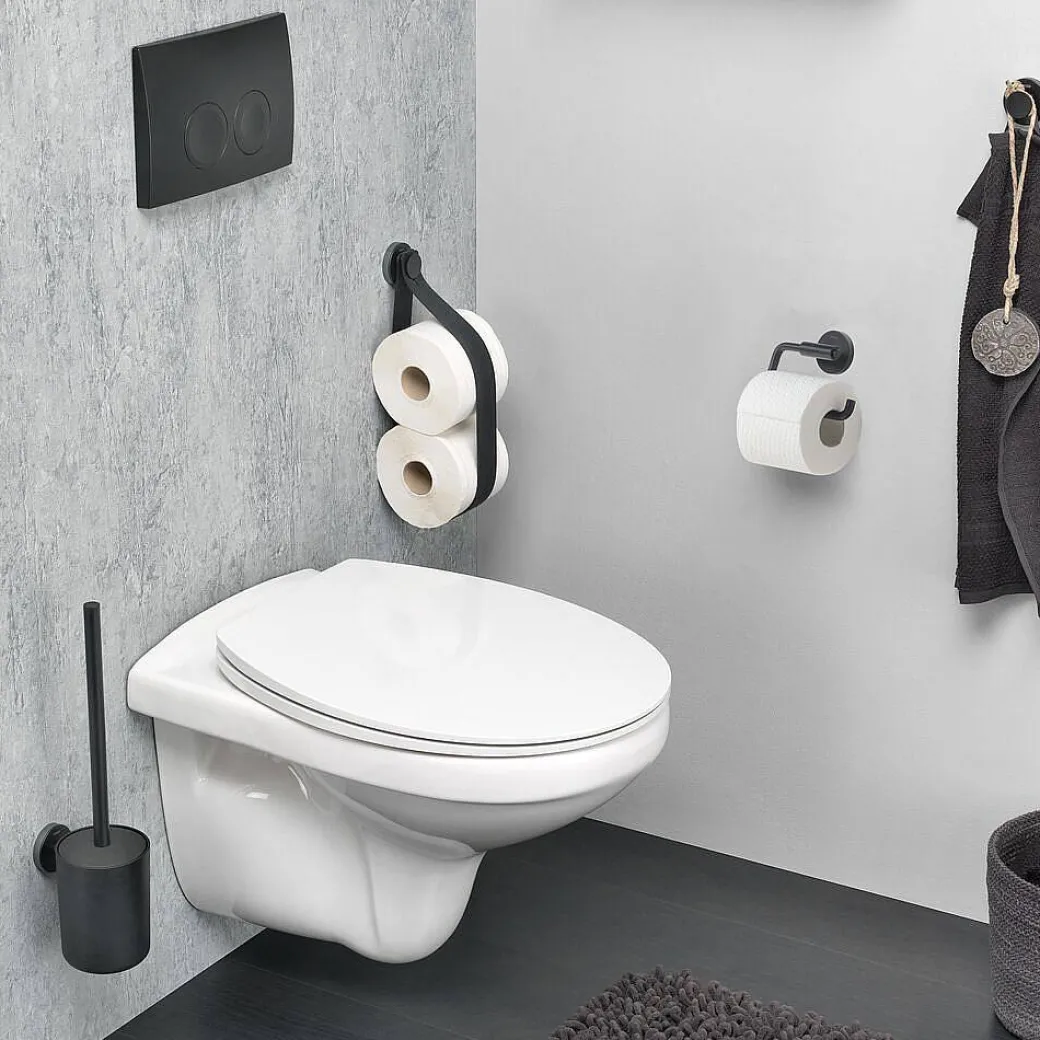 Tiger Toiletaccessoireset Urban Toiletborstel Met Houder + Toiletrolhouder Zonder Klep + Handdoekhaak Zwart|Brico Discount